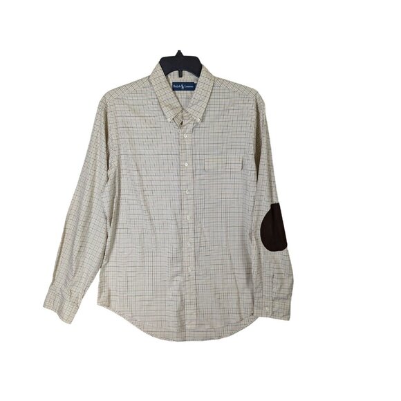 Ralph Lauren Men size XL Plaid Button Up Shirt Suede Elbow Patches Equestrian - Picture 2 of 16
